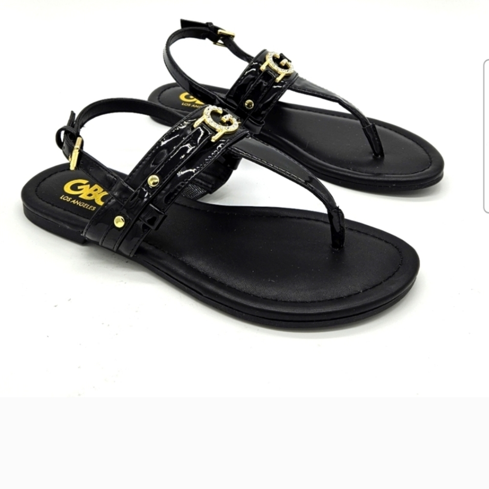 GBG Los Angeles Black Sandals with Gold Details Size 11